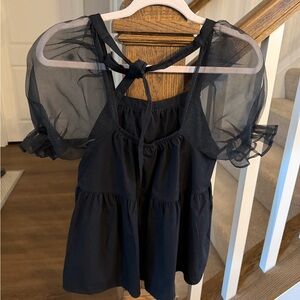 Topshop Black Puff Sleeve Blouse